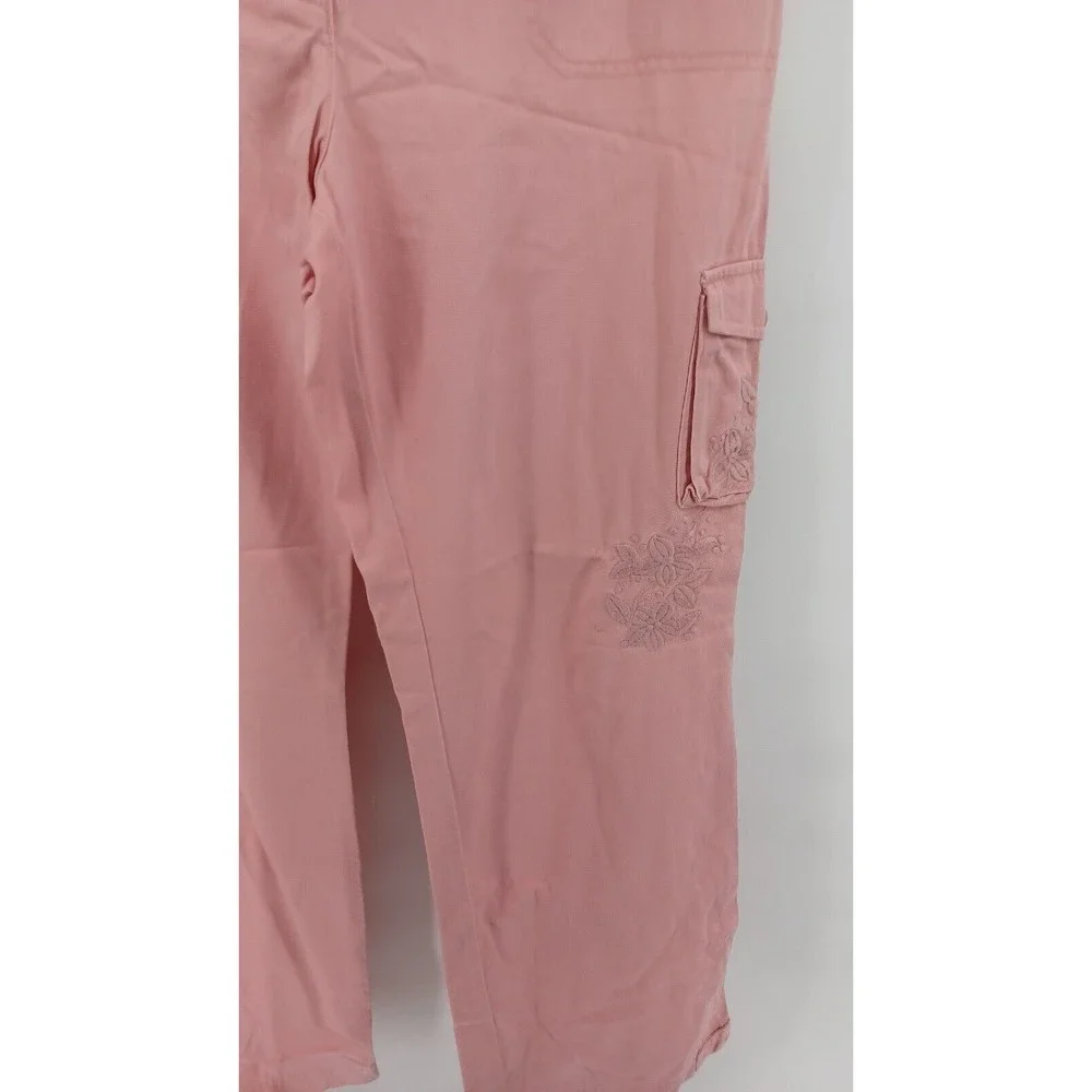 New York & Company Women’s Cargo Pants Size 12 Pink Embroidered Floral Wide Leg